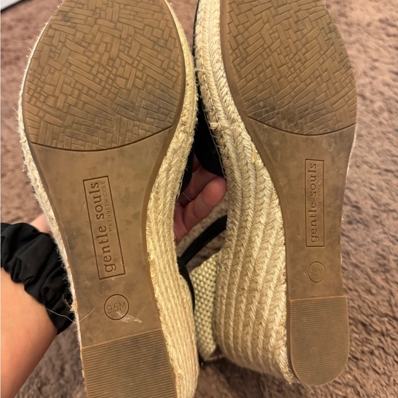 Gentle Souls Charli X Band Wedge Leather Sandals Shoes Black Espadrille 9.5 $179 - Picture 3 of 8
